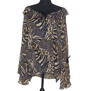 Y2K Women 1X Sheer Flowy Fluted Sleeve Romantic Ruffle Gypsy Boho Top  Scarf